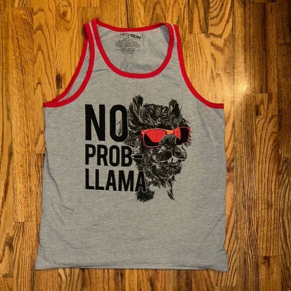 Men’s Fifth Sun Gray Tank Top with Red Trim and Llama Print Medium M - Picture 1 of 2